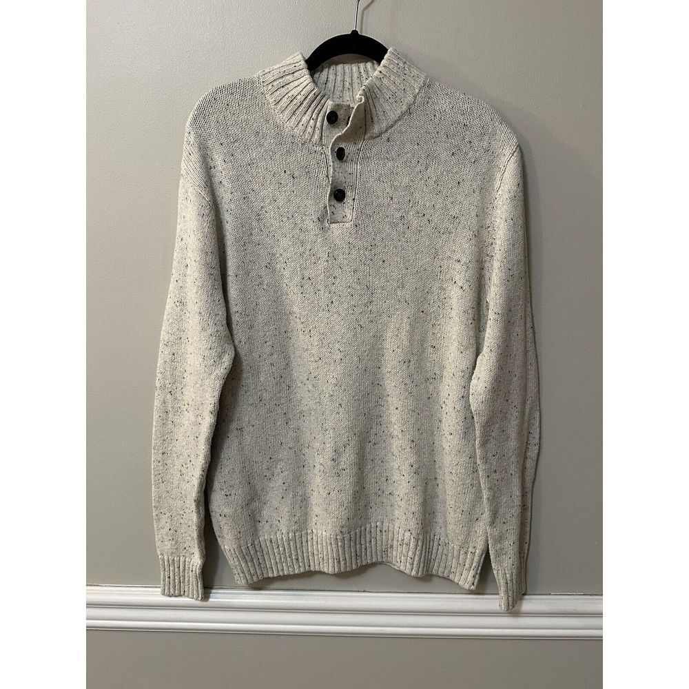 Chaps 3 Button Pullover Sweater Elbow Patches‎ Men's Medium Oatmeal